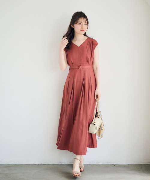 v twelve ワンピース セール】割繊デシンVネックロングワンピース（ワンピース
