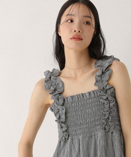 フリル付きグレーオールインワン セール】フリルショルダーオールインワン 497376（つなぎ