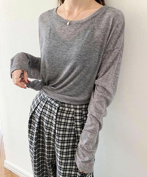 by LEGNA（バイレグナ）の「テレコシアーリブニットトップス（Tシャツ/カットソー・レディース・グレー/ブラック/ライトブルー/ホワイト/ピンク/グリーン/イエロー・FREE）」の4枚目の写真