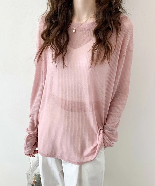 by LEGNA（バイレグナ）の「テレコシアーリブニットトップス（Tシャツ/カットソー・レディース・グレー/ブラック/ライトブルー/ホワイト/ピンク/グリーン/イエロー・FREE）」の7枚目の写真