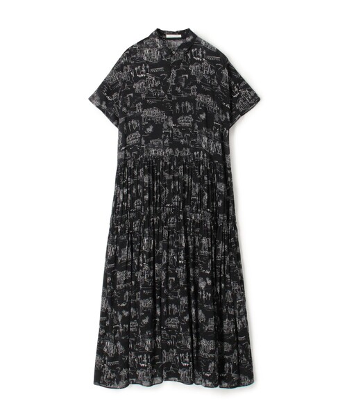 今期25夏ギャルリーヴィーシルクストレッチワンピーストゥモローランド丈直しあり LandScapeシルクストレッチ ギャザーシャツドレス（シャツ