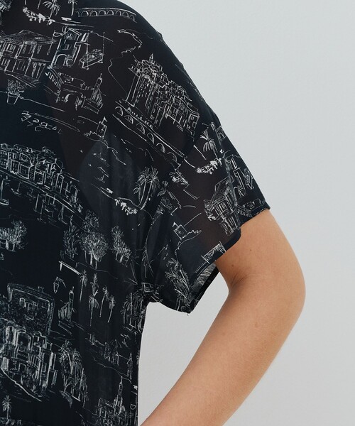 LandScapeシルクストレッチ ギャザーシャツドレス（シャツ