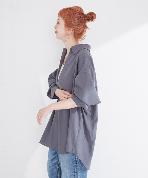 B.C STOCK(ベーセーストック)の「【Deux Allures/ドゥ アリュール】リヨセルスキッパーシャツ(シャツ/ブラウス・メンズ・チャコールグレー/オレンジ・FREE)」の7枚目の写真