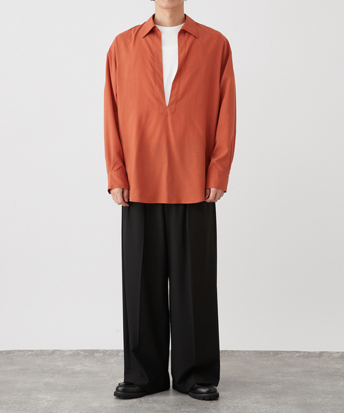 B.C STOCK(ベーセーストック)の「【Deux Allures/ドゥ アリュール】リヨセルスキッパーシャツ(シャツ/ブラウス・メンズ・チャコールグレー/オレンジ・FREE)」の8枚目の写真