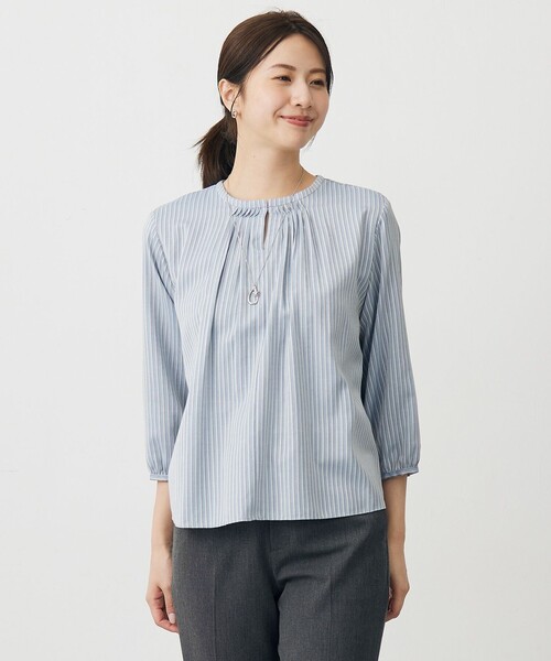 J.PRESS(ジェイプレス)の「プロビスストライプ&チェック カットソー(Tシャツ/カットソー・レディース・ブルー系3/アイボリー系1/サックスブルー系1/ネイビー系3・T15/T13)」の3枚目の写真