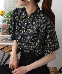 パラスパレス　花柄　ボタニカル　長袖　シャツ　ブラウス　薄手　フレア 柄シャツ 花柄 ボタニカル柄[品番：DCTW0004311]｜Decorative