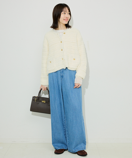 SLOBE IENA（スローブイエナ）の「レイヤードフロッキードットスリーブロンTEE（Tシャツ/カットソー・レディース・ホワイト/ブラック・FREE）」の5枚目の写真