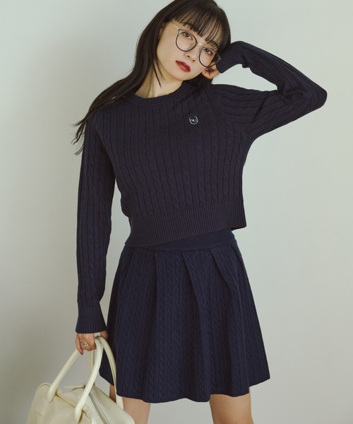 VANNIE U（ヴァニーユー）の「ミニケーブルオーバルロゴニット/セットアップ着用可能（ニット/セーター・レディース・グレー/ネイビー/ライトピンク・FREE）」の20枚目の写真