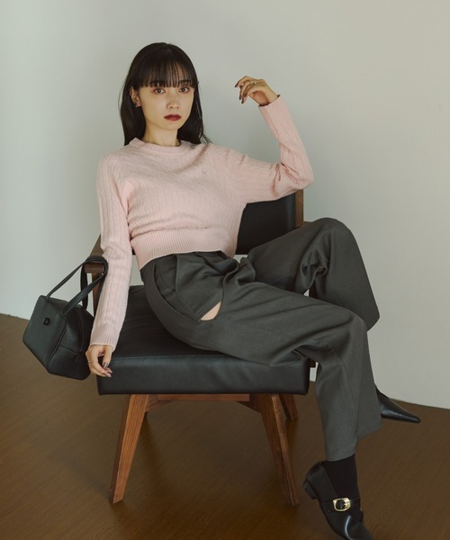 VANNIE U（ヴァニーユー）の「ミニケーブルオーバルロゴニット/セットアップ着用可能（ニット/セーター・レディース・グレー/ネイビー/ライトピンク・FREE）」の12枚目の写真