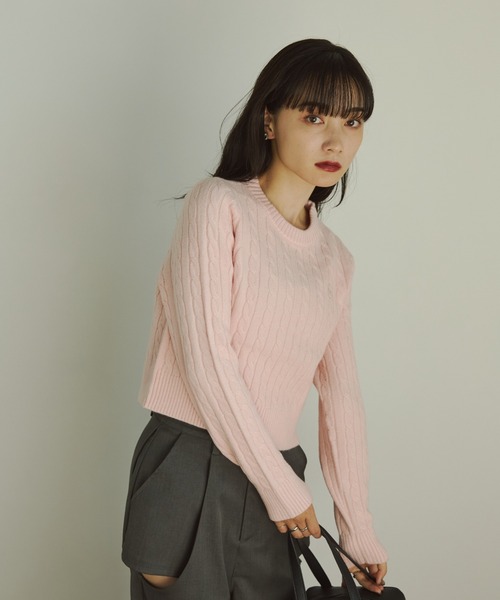 VANNIE U（ヴァニーユー）の「ミニケーブルオーバルロゴニット/セットアップ着用可能（ニット/セーター・レディース・グレー/ネイビー/ライトピンク・FREE）」の11枚目の写真