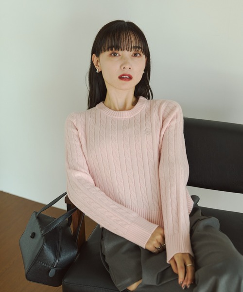 VANNIE U（ヴァニーユー）の「ミニケーブルオーバルロゴニット/セットアップ着用可能（ニット/セーター・レディース・グレー/ネイビー/ライトピンク・FREE）」の14枚目の写真