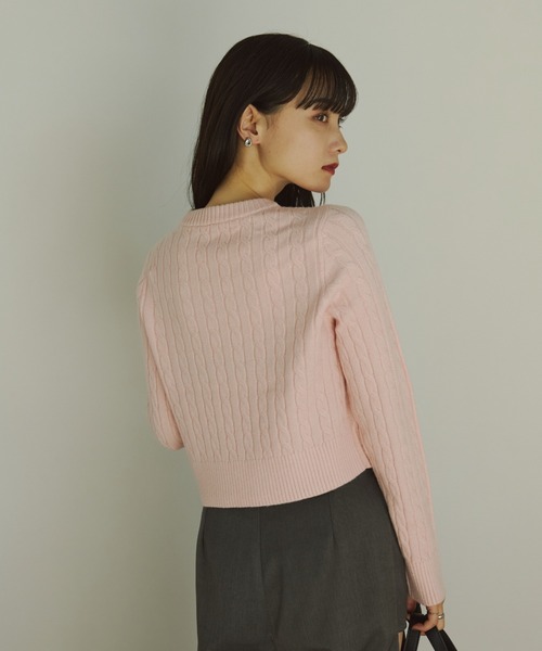 VANNIE U（ヴァニーユー）の「ミニケーブルオーバルロゴニット/セットアップ着用可能（ニット/セーター・レディース・グレー/ネイビー/ライトピンク・FREE）」の16枚目の写真