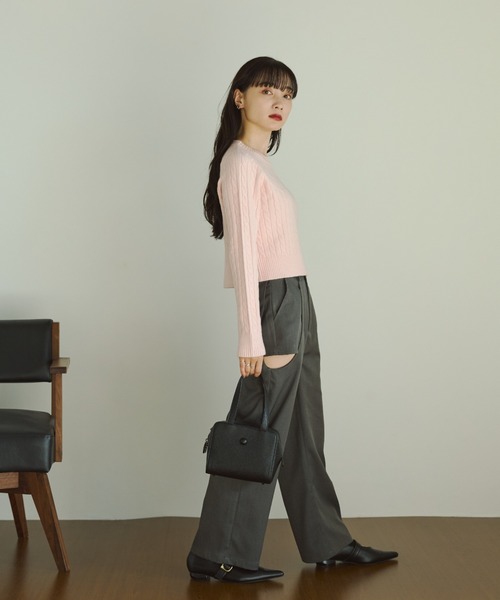 VANNIE U（ヴァニーユー）の「ミニケーブルオーバルロゴニット/セットアップ着用可能（ニット/セーター・レディース・グレー/ネイビー/ライトピンク・FREE）」の18枚目の写真