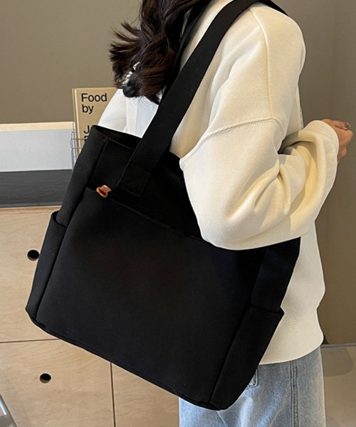 folka(フォルカ)の「7B45 サイドポケット付き ミニマル キャンバス トートバッグ(トートバッグ・レディース・ブラック・ONESIZE)」の1枚目の写真