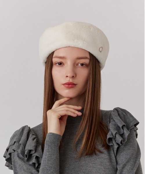 Chapeau d' O(シャポードオー)の「Chapeau d' O Mini Far Beret / シャポードオー(ハンチング/ベレー帽・レディース・ブルー/ベージュ/ホワイト・M/57.5cm)」の4枚目の写真