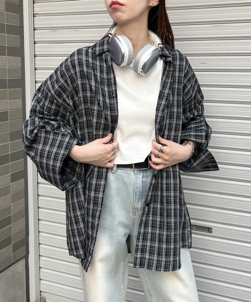 ABYS（アビス）の「マドラスチェックBIGカフスシャツ（シャツ/ブラウス・レディース・レッド/ブラウン/ブラック・FREE）」の5枚目の写真