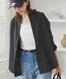 ROPE' PICNIC | バンドカラーラウンドヘムストライプシャツ/セットアップ対応(シャツ/ブラウス)