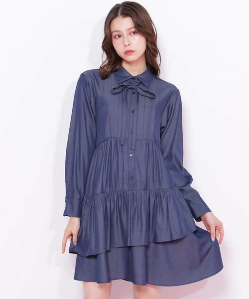 JILL by JILL STUART（ジルバイジルスチュアート）の「◇ティアードミニシャツワンピース（ワンピース・レディース・ブルー/ホワイト/ネイビー・FREE）」の3枚目の写真