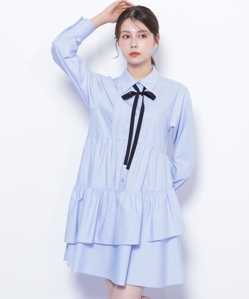 JILL by JILL STUART（ジルバイジルスチュアート）の「◇ティアードミニシャツワンピース（ワンピース・レディース・ブルー/ホワイト/ネイビー・FREE）」の18枚目の写真