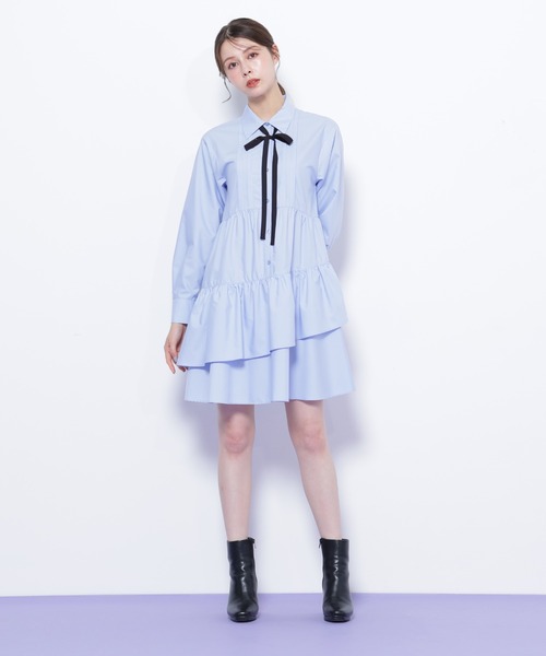 JILL by JILL STUART（ジルバイジルスチュアート）の「◇ティアードミニシャツワンピース（ワンピース・レディース・ブルー/ホワイト/ネイビー・FREE）」の14枚目の写真