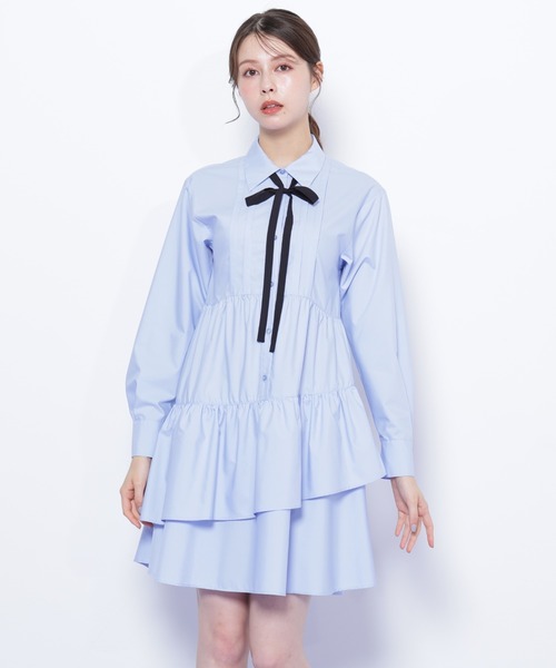 JILL by JILL STUART（ジルバイジルスチュアート）の「◇ティアードミニシャツワンピース（ワンピース・レディース・ブルー/ホワイト/ネイビー・FREE）」の16枚目の写真