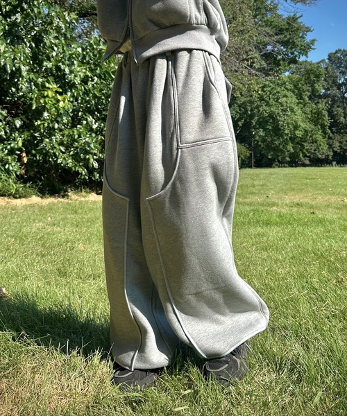 パイピングダブルニーバギースウェットパンツ/セットアップ着用可能