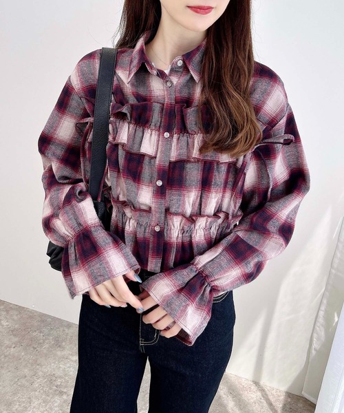 WEB限定】チェックフリルシャツ（シャツ/ブラウス）｜INGNI