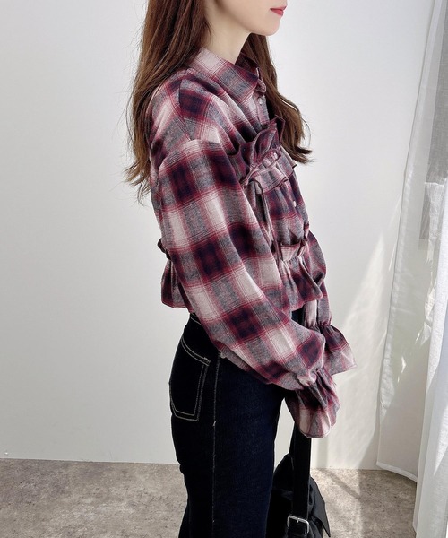 INGNI（イング）の「【WEB限定】チェックフリルシャツ（シャツ/ブラウス・レディース・ワイン系8/ブラック系/ホワイト系その他7・M）」の8枚目の写真