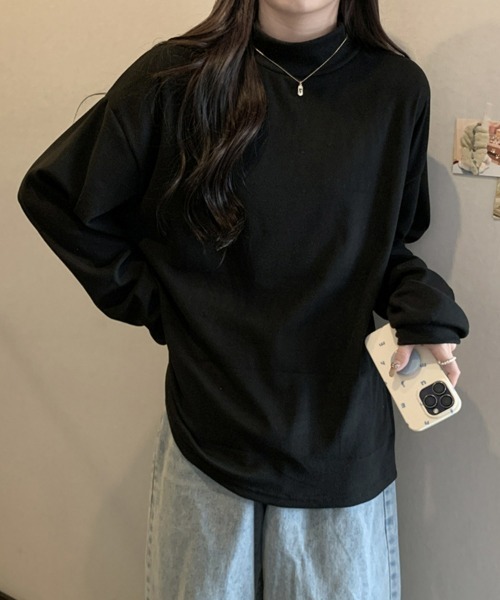 SEU(エスイーユー)の「カットソー モックネック 長袖プルオーバー フリース起毛で暖かい!プチハイネックTシャツ 起毛レディース長袖トップス オフィスカジュアル きれいめカジュアル(Tシャツ/カットソー・レディース・アイボリー/ブラック/ホワイト/ブラウン/チャコール・フリー)」の13枚目の写真