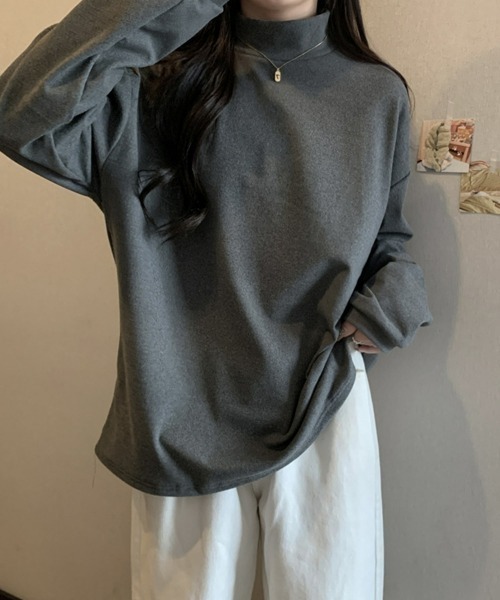 SEU(エスイーユー)の「カットソー モックネック 長袖プルオーバー フリース起毛で暖かい!プチハイネックTシャツ 起毛レディース長袖トップス オフィスカジュアル きれいめカジュアル(Tシャツ/カットソー・レディース・アイボリー/ブラック/ホワイト/ブラウン/チャコール・フリー)」の22枚目の写真