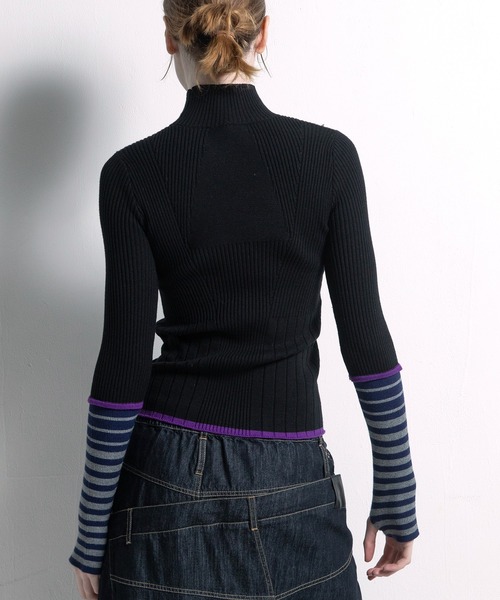 AULA AILA（アウラアイラ）の「ボーダースリーブリブニット（ニット/セーター・レディース・グレー/ブラック/アイボリー/ピンク・0）」の16枚目の写真