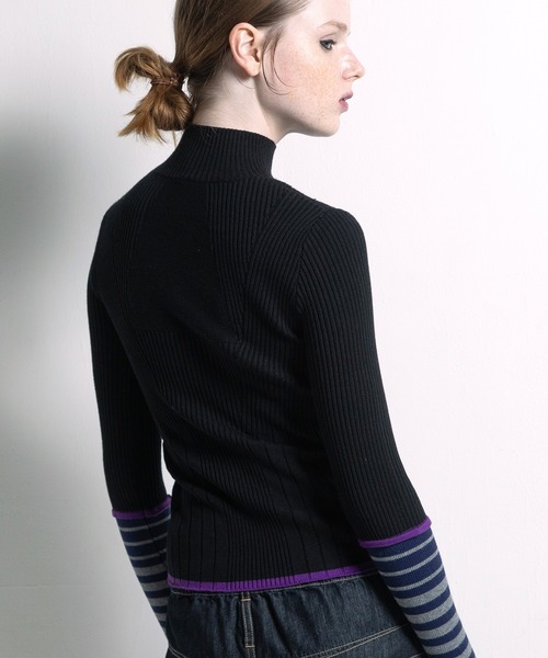 AULA AILA（アウラアイラ）の「ボーダースリーブリブニット（ニット/セーター・レディース・グレー/ブラック/アイボリー/ピンク・0）」の13枚目の写真