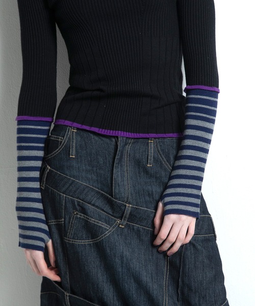 AULA AILA（アウラアイラ）の「ボーダースリーブリブニット（ニット/セーター・レディース・グレー/ブラック/アイボリー/ピンク・0）」の12枚目の写真