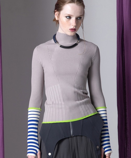 AULA AILA（アウラアイラ）の「ボーダースリーブリブニット（ニット/セーター・レディース・グレー/ブラック/アイボリー/ピンク・0）」の5枚目の写真