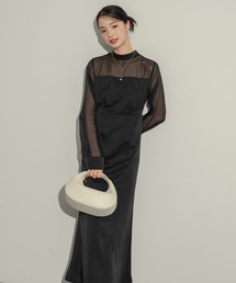 NEUNA | サテンシアー切り替えワンピース(ワンピース)