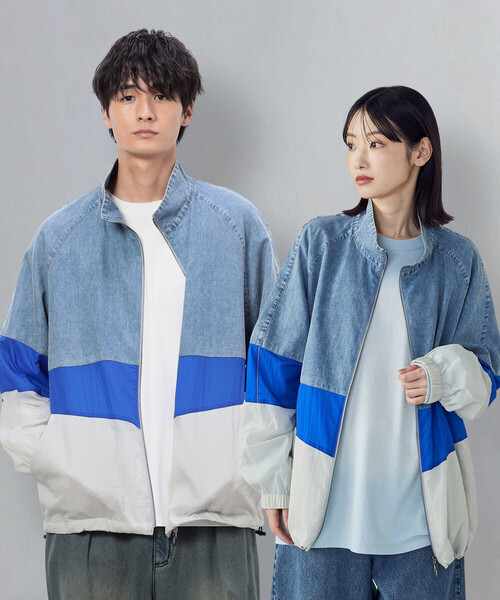 Purple&Yellow（パープルアンドイエロー）の「ライトオンスデニム×シアーナイロン切替ブルゾン（ブルゾン・メンズ・ブラック/ライトインディゴブルー・SMALL/MEDIUM/LARGE）」の3枚目の写真