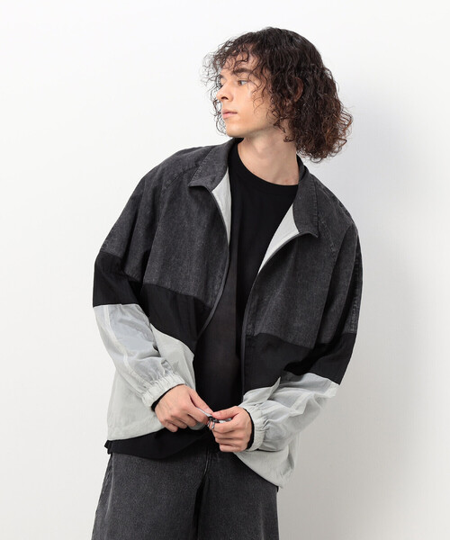 Purple&Yellow（パープルアンドイエロー）の「ライトオンスデニム×シアーナイロン切替ブルゾン（ブルゾン・メンズ・ブラック/ライトインディゴブルー・SMALL/MEDIUM/LARGE）」の6枚目の写真