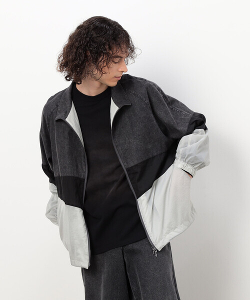 Purple&Yellow（パープルアンドイエロー）の「ライトオンスデニム×シアーナイロン切替ブルゾン（ブルゾン・メンズ・ブラック/ライトインディゴブルー・SMALL/MEDIUM/LARGE）」の7枚目の写真