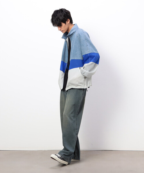Purple&Yellow（パープルアンドイエロー）の「ライトオンスデニム×シアーナイロン切替ブルゾン（ブルゾン・メンズ・ブラック/ライトインディゴブルー・SMALL/MEDIUM/LARGE）」の8枚目の写真
