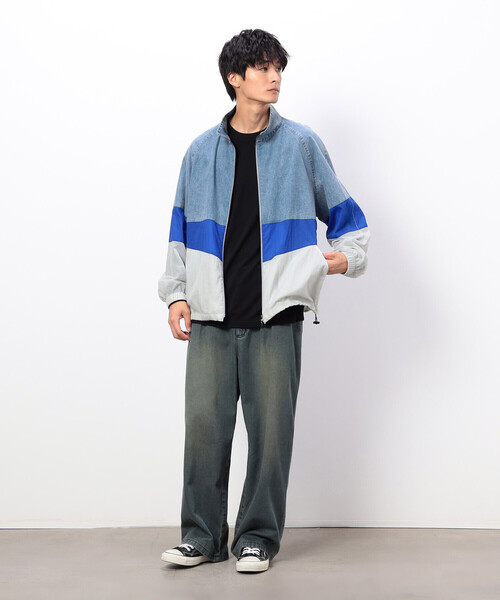 Purple&Yellow（パープルアンドイエロー）の「ライトオンスデニム×シアーナイロン切替ブルゾン（ブルゾン・メンズ・ブラック/ライトインディゴブルー・SMALL/MEDIUM/LARGE）」の9枚目の写真