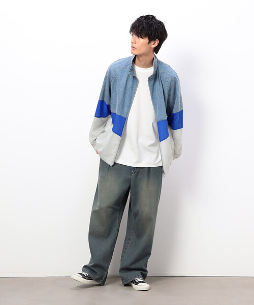 Purple&Yellow（パープルアンドイエロー）の「ライトオンスデニム×シアーナイロン切替ブルゾン（ブルゾン・メンズ・ブラック/ライトインディゴブルー・SMALL/MEDIUM/LARGE）」の11枚目の写真