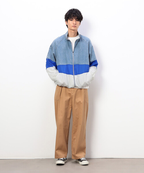 Purple&Yellow（パープルアンドイエロー）の「ライトオンスデニム×シアーナイロン切替ブルゾン（ブルゾン・メンズ・ブラック/ライトインディゴブルー・SMALL/MEDIUM/LARGE）」の12枚目の写真