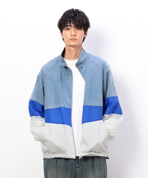 Purple&Yellow（パープルアンドイエロー）の「ライトオンスデニム×シアーナイロン切替ブルゾン（ブルゾン・メンズ・ブラック/ライトインディゴブルー・SMALL/MEDIUM/LARGE）」の13枚目の写真