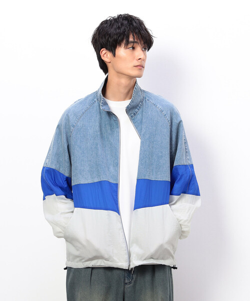 Purple&Yellow（パープルアンドイエロー）の「ライトオンスデニム×シアーナイロン切替ブルゾン（ブルゾン・メンズ・ブラック/ライトインディゴブルー・SMALL/MEDIUM/LARGE）」の14枚目の写真