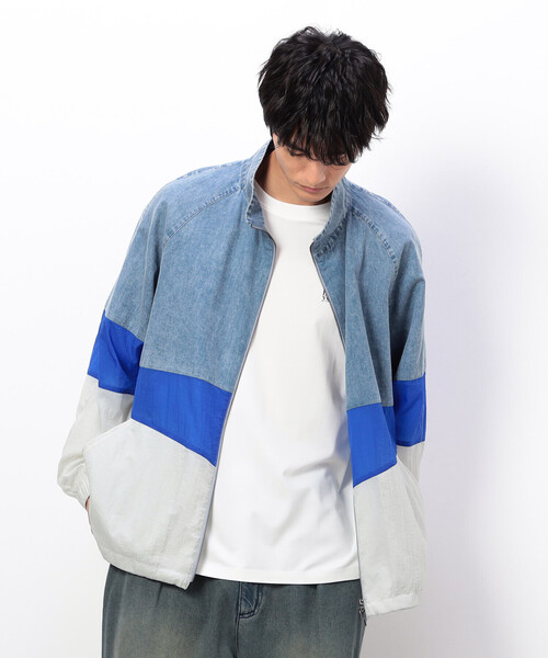 Purple&Yellow（パープルアンドイエロー）の「ライトオンスデニム×シアーナイロン切替ブルゾン（ブルゾン・メンズ・ブラック/ライトインディゴブルー・SMALL/MEDIUM/LARGE）」の15枚目の写真