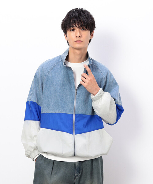 Purple&Yellow（パープルアンドイエロー）の「ライトオンスデニム×シアーナイロン切替ブルゾン（ブルゾン・メンズ・ブラック/ライトインディゴブルー・SMALL/MEDIUM/LARGE）」の16枚目の写真