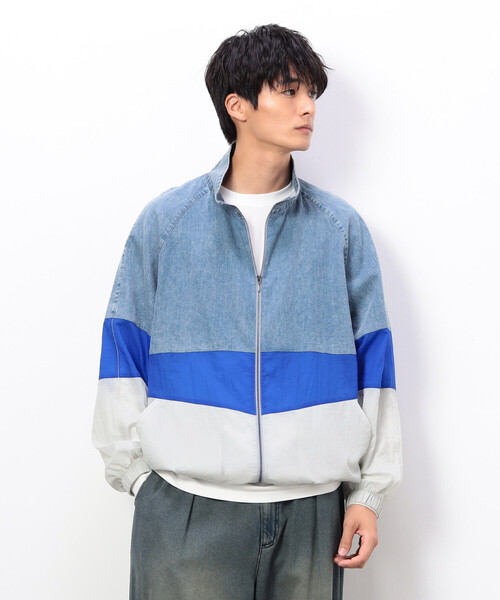 Purple&Yellow（パープルアンドイエロー）の「ライトオンスデニム×シアーナイロン切替ブルゾン（ブルゾン・メンズ・ブラック/ライトインディゴブルー・SMALL/MEDIUM/LARGE）」の17枚目の写真