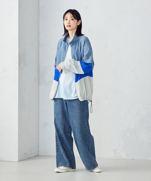 Purple&Yellow（パープルアンドイエロー）の「ライトオンスデニム×シアーナイロン切替ブルゾン（ブルゾン・メンズ・ブラック/ライトインディゴブルー・SMALL/MEDIUM/LARGE）」の19枚目の写真