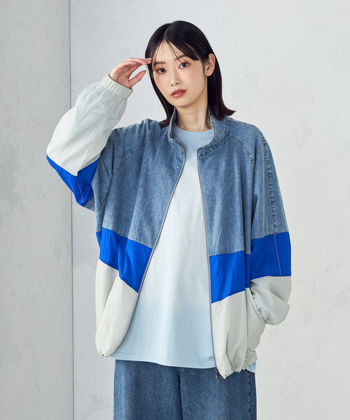 Purple&Yellow（パープルアンドイエロー）の「ライトオンスデニム×シアーナイロン切替ブルゾン（ブルゾン・メンズ・ブラック/ライトインディゴブルー・SMALL/MEDIUM/LARGE）」の20枚目の写真