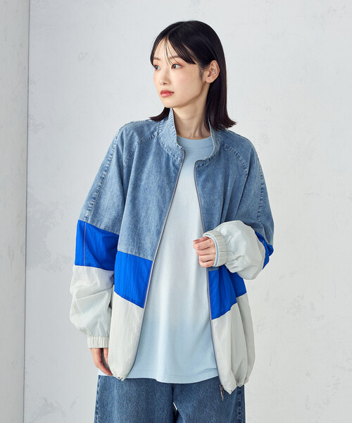 Purple&Yellow（パープルアンドイエロー）の「ライトオンスデニム×シアーナイロン切替ブルゾン（ブルゾン・メンズ・ブラック/ライトインディゴブルー・SMALL/MEDIUM/LARGE）」の21枚目の写真